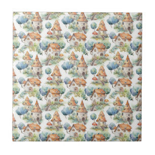 Whimsical Mushroom Cottage Pattern (11) Tile