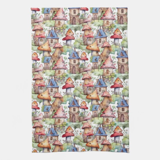 Whimsical Mushroom Cottage Pattern (1) Kitchen Towel (Vertical)