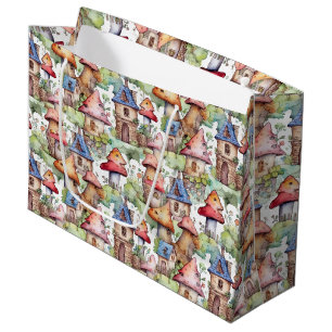 Whimsical Mushroom Cottage Pattern (1) Large Gift Bag