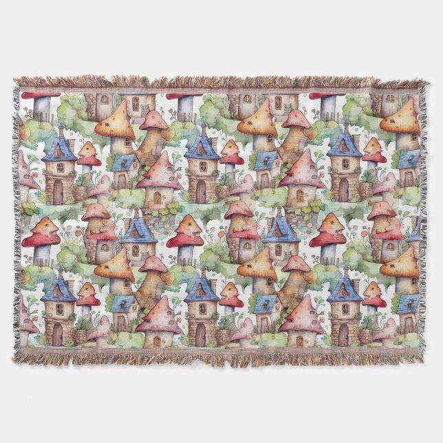 Whimsical Mushroom Cottage Pattern (1) Throw Blanket (Front)