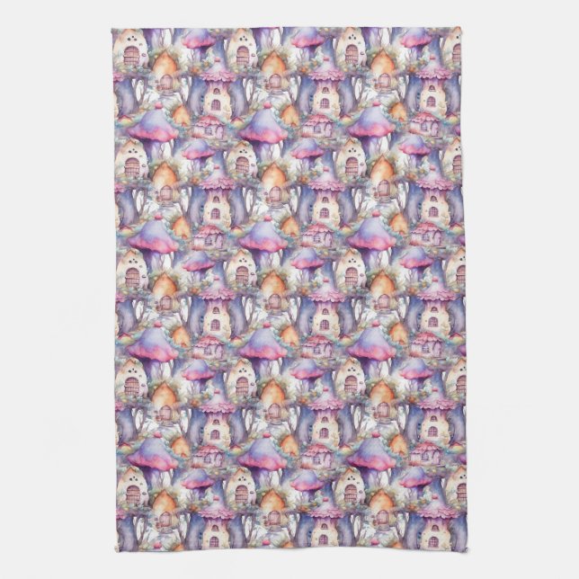 Whimsical Mushroom Cottage Pattern (2) Kitchen Towel (Vertical)