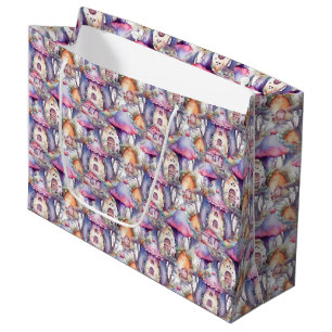 Whimsical Mushroom Cottage Pattern (2) Large Gift Bag