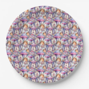 Whimsical Mushroom Cottage Pattern (2) Paper Plate