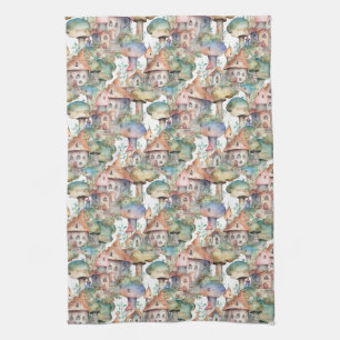 Whimsical Mushroom Cottage Pattern (3) Kitchen Towel