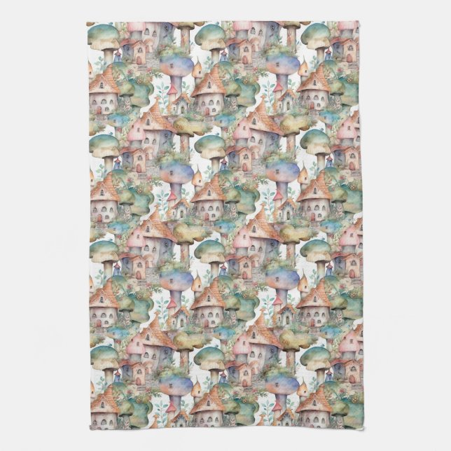 Whimsical Mushroom Cottage Pattern (3) Kitchen Towel (Vertical)