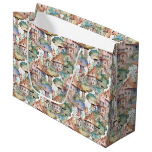 Whimsical Mushroom Cottage Pattern (3) Large Gift Bag