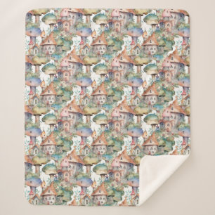 Whimsical Mushroom Cottage Pattern (3) Sherpa Blanket