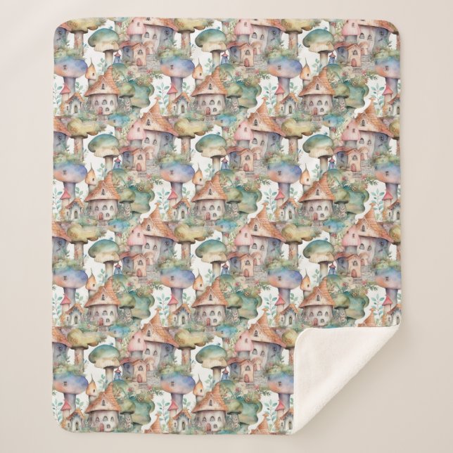 Whimsical Mushroom Cottage Pattern (3) Sherpa Blanket (Front)