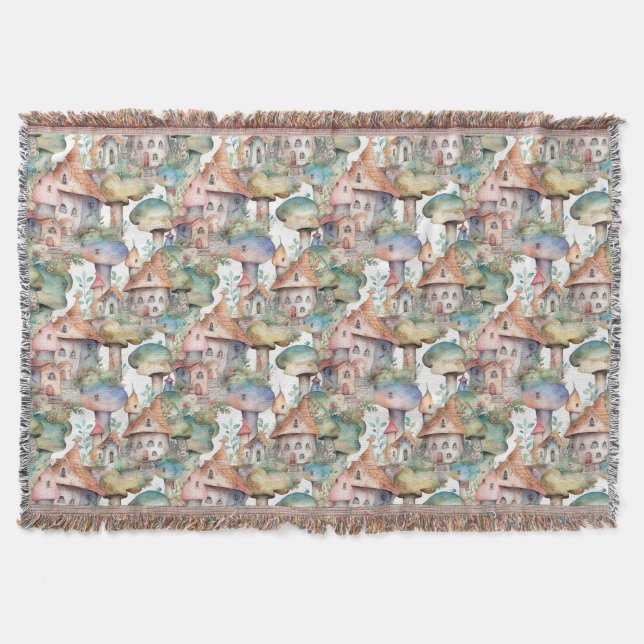 Whimsical Mushroom Cottage Pattern (3) Throw Blanket (Front)
