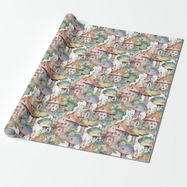 Whimsical Mushroom Cottage Pattern (3) Wrapping Paper (Unrolled)