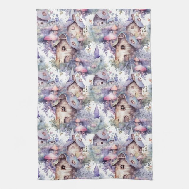 Whimsical Mushroom Cottage Pattern (5) Kitchen Towel (Vertical)