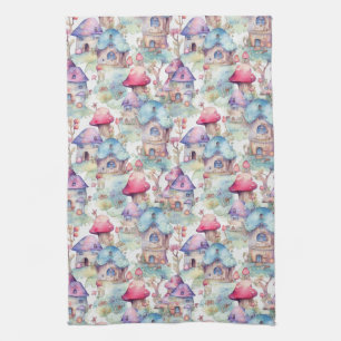 Whimsical Mushroom Cottage Pattern (6) Kitchen Towel