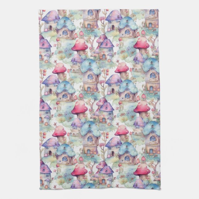 Whimsical Mushroom Cottage Pattern (6) Kitchen Towel (Vertical)