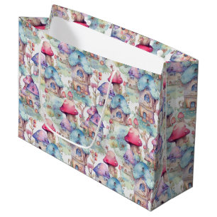 Whimsical Mushroom Cottage Pattern (6) Large Gift Bag