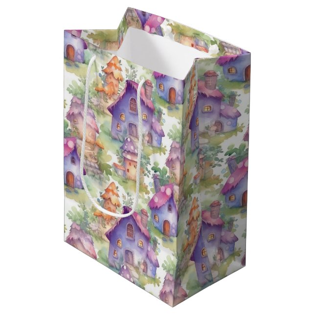 Whimsical Mushroom Cottage Pattern (7) Medium Gift Bag (Front Angled)