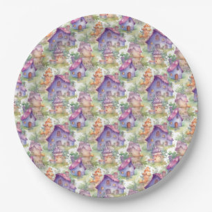 Whimsical Mushroom Cottage Pattern (7) Paper Plate