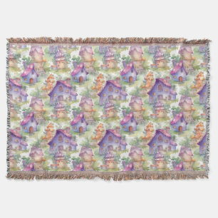 Whimsical Mushroom Cottage Pattern (7) Throw Blanket