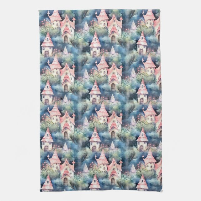Whimsical Mushroom Cottage Pattern (8) Kitchen Towel (Vertical)
