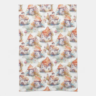Whimsical Mushroom Cottage Pattern (9) Kitchen Towel
