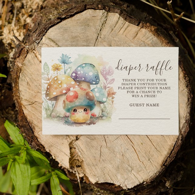 Whimsical Mushroom Diaper Raffle Enclosure Card (Get ready to put the fun back in to fungi with this delicious mushroom party theme. )