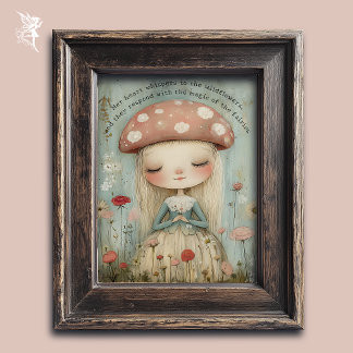 Whimsical Mushroom Fairy in a Flower Meadow Art Poster