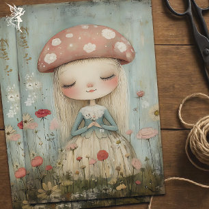 Whimsical Mushroom Fairy in a Flower Meadow Art Tissue Paper