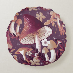 Whimsical Mushroom Floral Pattern Round Pillow