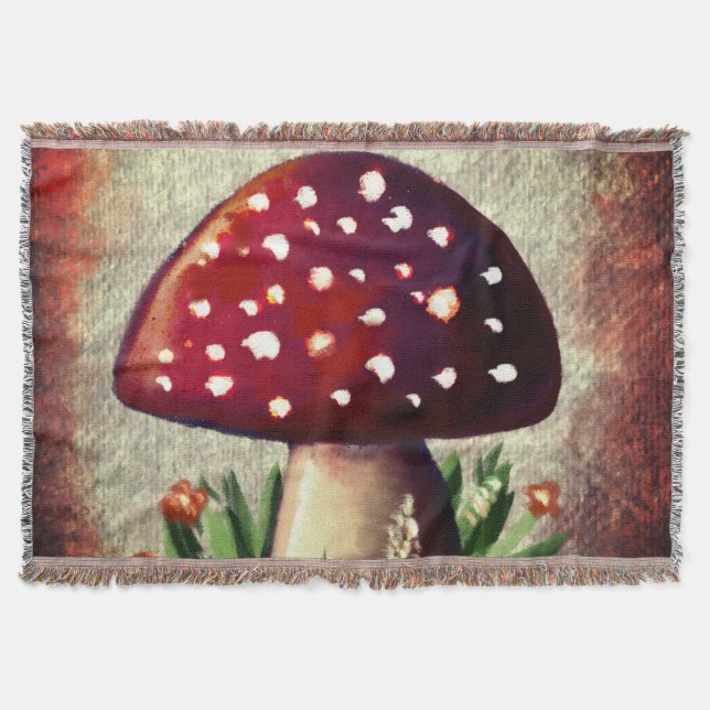 Whimsical Mushroom & Fungi Motif – Nature-Inspired Throw Blanket (Front)