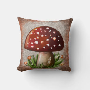 Whimsical Mushroom & Fungi Motif – Nature-Inspired Throw Pillow
