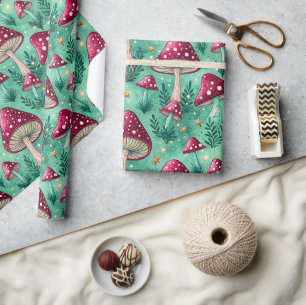 Whimsical Mushroom Glow Forest Pattern Wrapping Paper