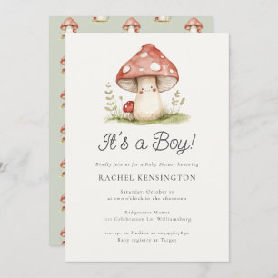 Whimsical Mushroom It's a Boy Baby Shower Invitation