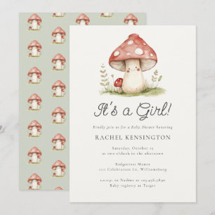 Whimsical Mushroom It's a Girl Baby Shower Invitation