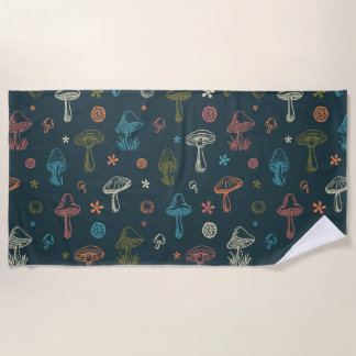 Whimsical Mushroom pattern Beach Towel