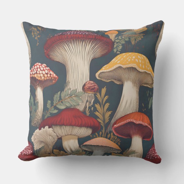 Whimsical Mushroom Pattern Design Outdoor Pillow (Front)