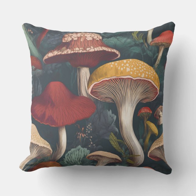 Whimsical Mushroom Pattern Design Outdoor Pillow (Front)
