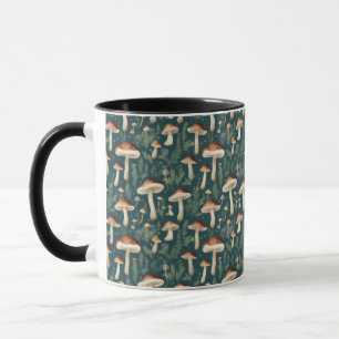 Whimsical Mushroom Pattern Forest Green  Mug