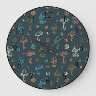 Whimsical Mushroom pattern Large Clock
