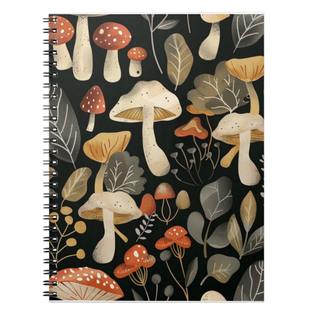 Whimsical Mushroom Pattern Notebook (Front)