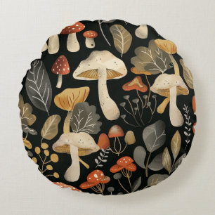 Whimsical Mushroom Pattern Round Pillow