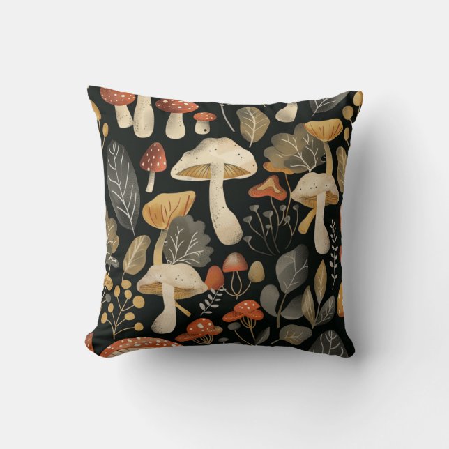 Whimsical Mushroom Pattern Throw Pillow (Front)