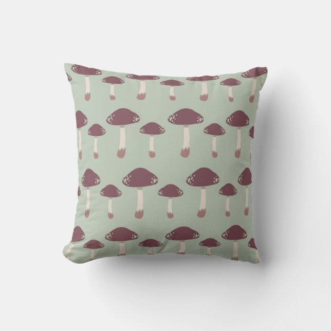 Whimsical Mushroom Pattern Throw Pillow (Front)