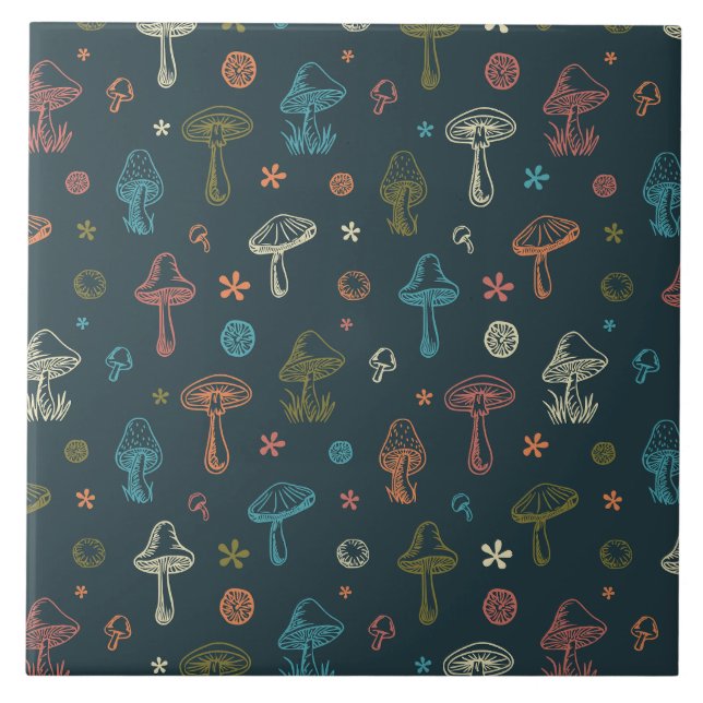 Whimsical Mushroom pattern Tile (Front)
