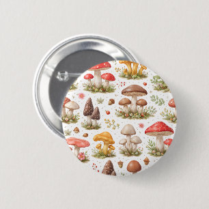 Whimsical Mushroom Pattern – Vintage Botanical  2 Inch Round Button