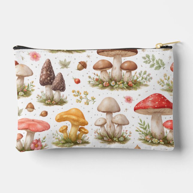 Whimsical Mushroom Pattern – Vintage Botanical  Accessory Pouch (Back)