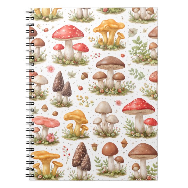 Whimsical Mushroom Pattern – Vintage Botanical  Notebook (Front)