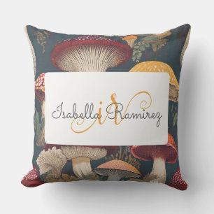 Whimsical Mushroom Pattern with Name & Monogram Outdoor Pillow