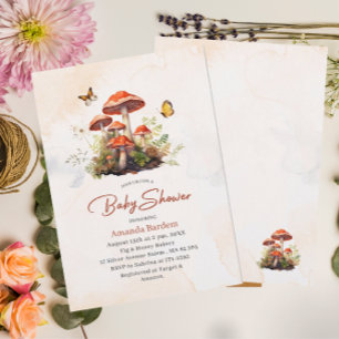 Whimsical Mushroom Watercolor Baby shower Invitation