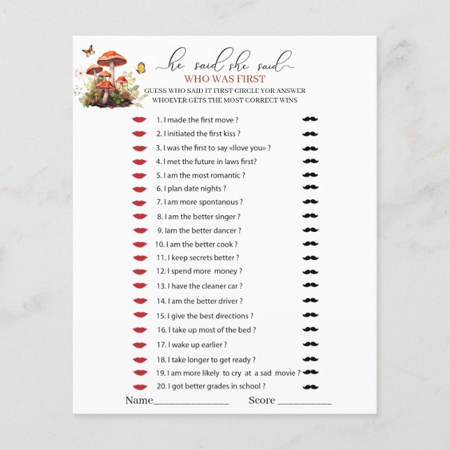 Whimsical Mushroom  Watercolor He said she said ga (Front)