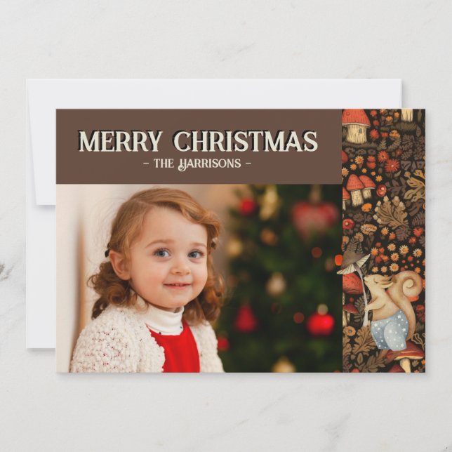 Whimsical Mushroom Woodland Forest Christmas Photo Holiday Card (Front)
