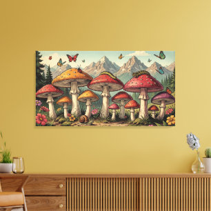 Whimsical Mushrooms and Mountain Tops Canvas Print